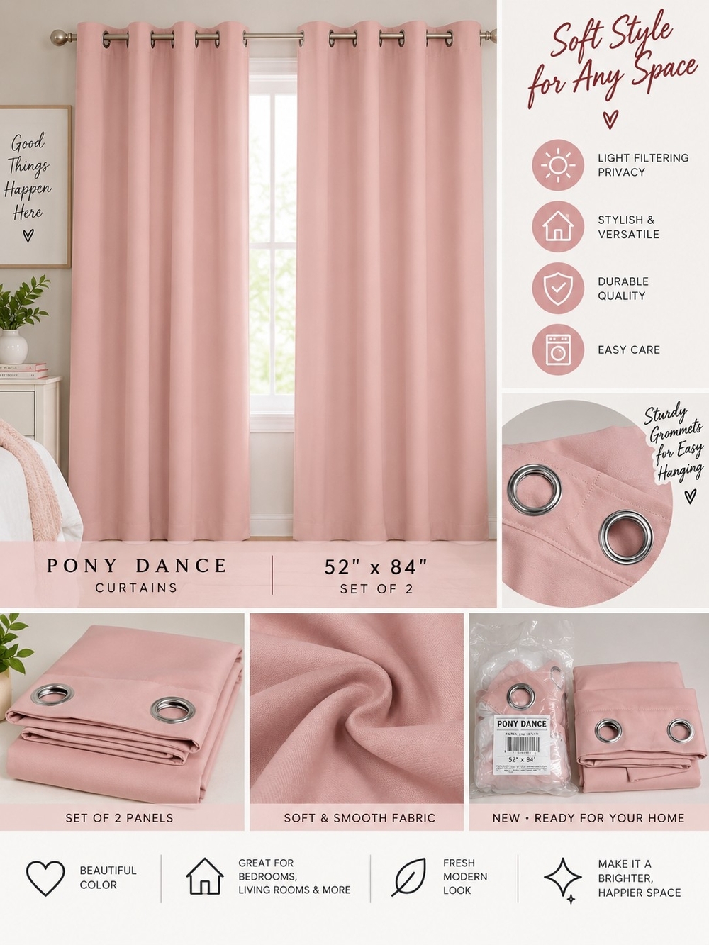 New pony dance 52x84 lot of 2 pink curtains #34